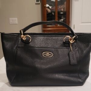 Coach Black Pebbled Leather Tote with Gold Accents